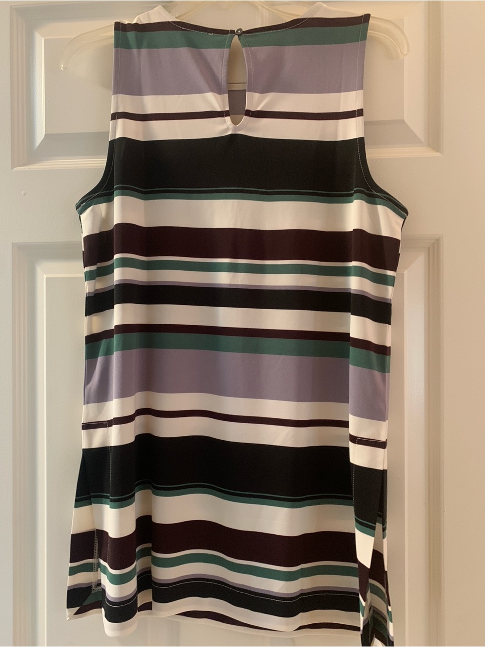 Ann Taylor Sleeveless Striped Tunic in Black, White, Lavender & Teal